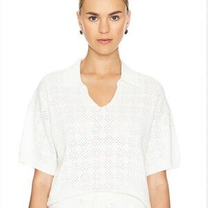 Monrow Crochet Knit Oversized Polo Tee